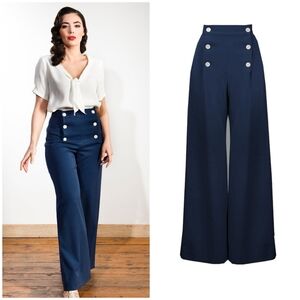 NWOT House Of Foxy 1930's Sailor Pants Navy Blue Size XS (UK 8)